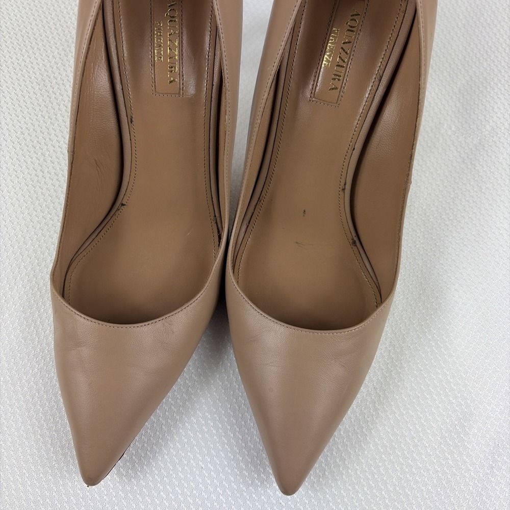 Aquazzura Leather Firenze Pumps Beige Size 39.5 Pointed Toe Heel - Picture 11 of 11